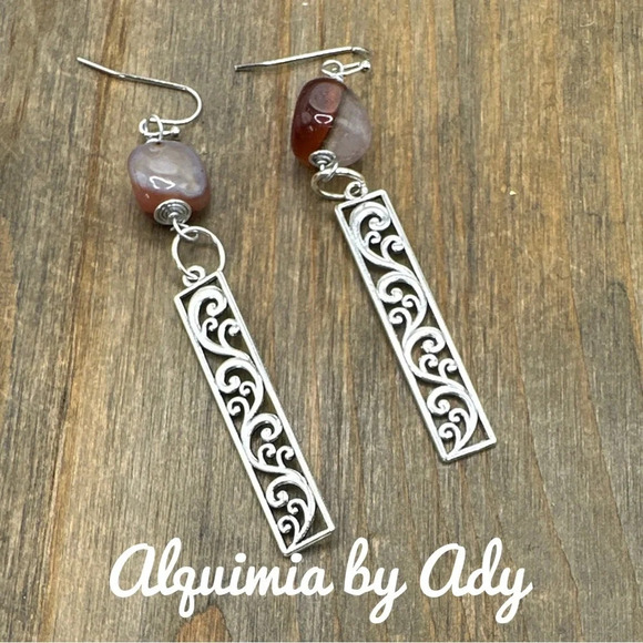 Alquimia Jewelry - SHOULDER DUSTER + Carnelian silver statement earrings  boho earrings